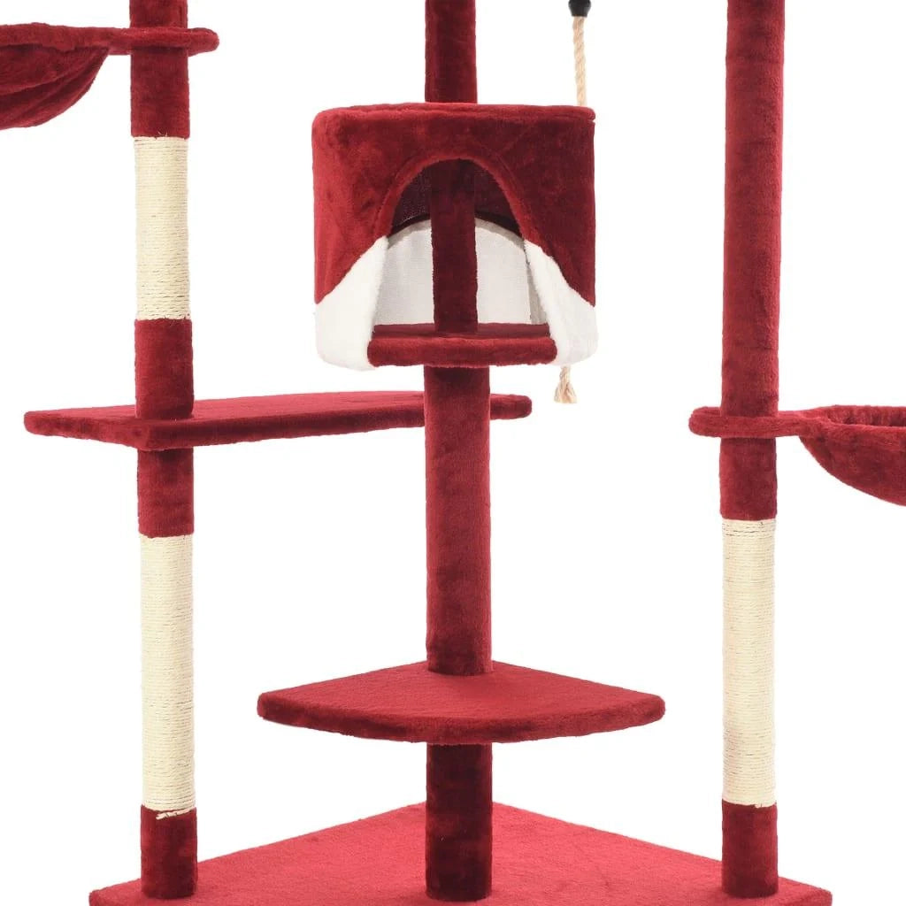 Tiragraffi albero per gatti cuccia per gatti peluche in sisal 203 cm rosso e bianco 3702142