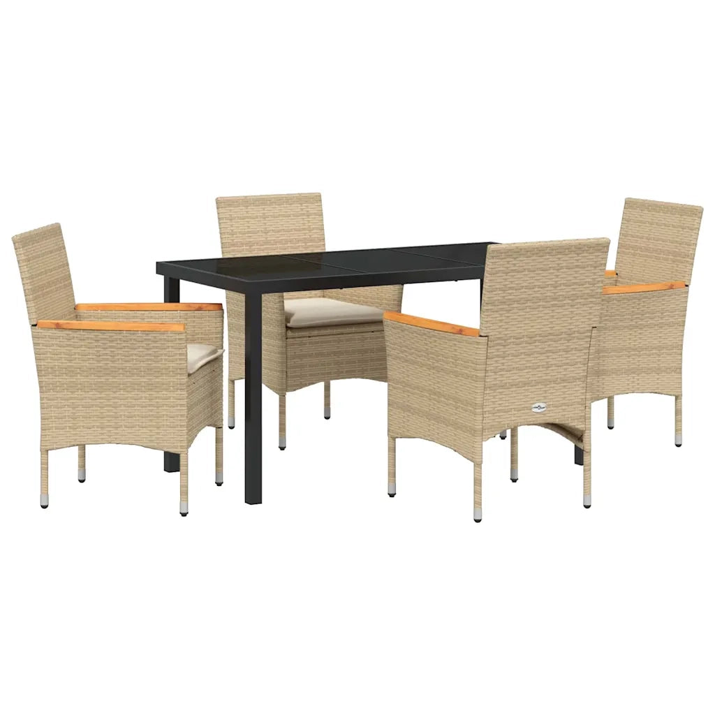 Set da Pranzo per Giardino con cuscino 5 pcs Beige polyrattan