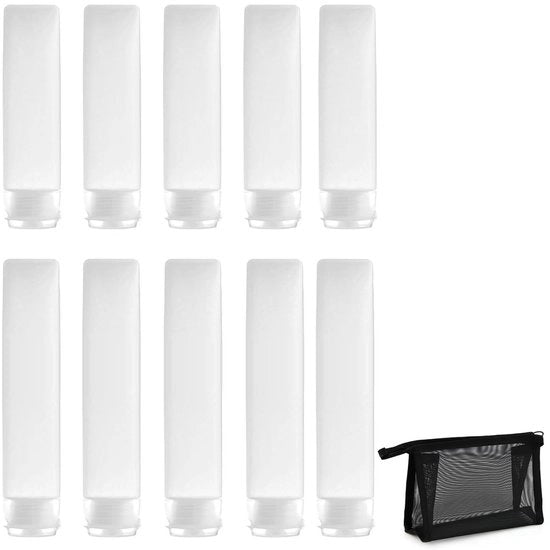 Set di flaconi di viaggio da 10 pezzi - 30 ml/50 ml - Translucido - Tubi impermeabili - Cassetta di conservazione - Leggero e duraturo - Flaconi di cosmetici da viaggio