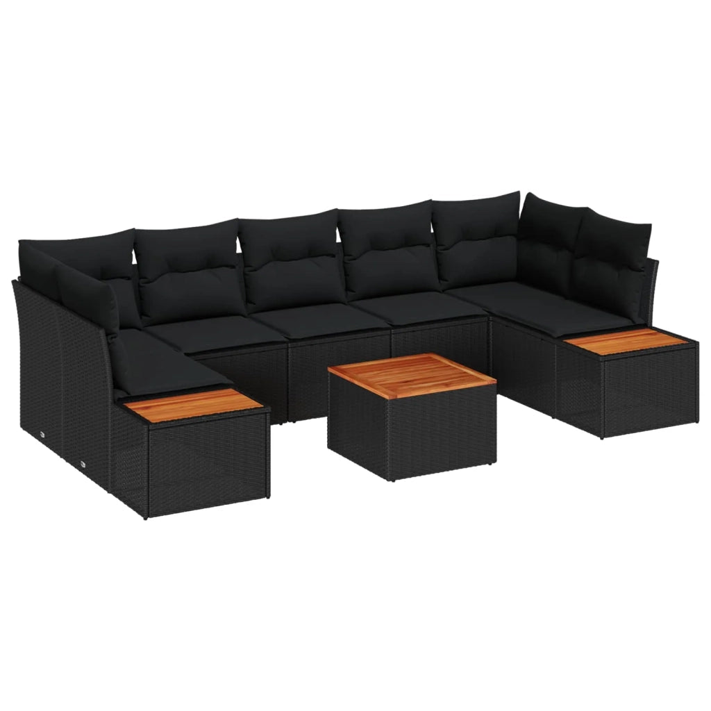 Set Divano da Giardino con cuscino 8 pcs Nero Poly Rattan 3356713