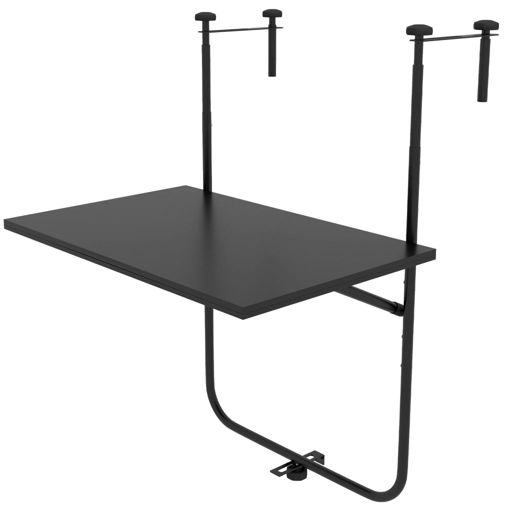 Tavolo da balcone; per ringhiere spesse 6-15cm; regolabile; pieghevole; in acciaio inox; 62x60x85;5cm; nero