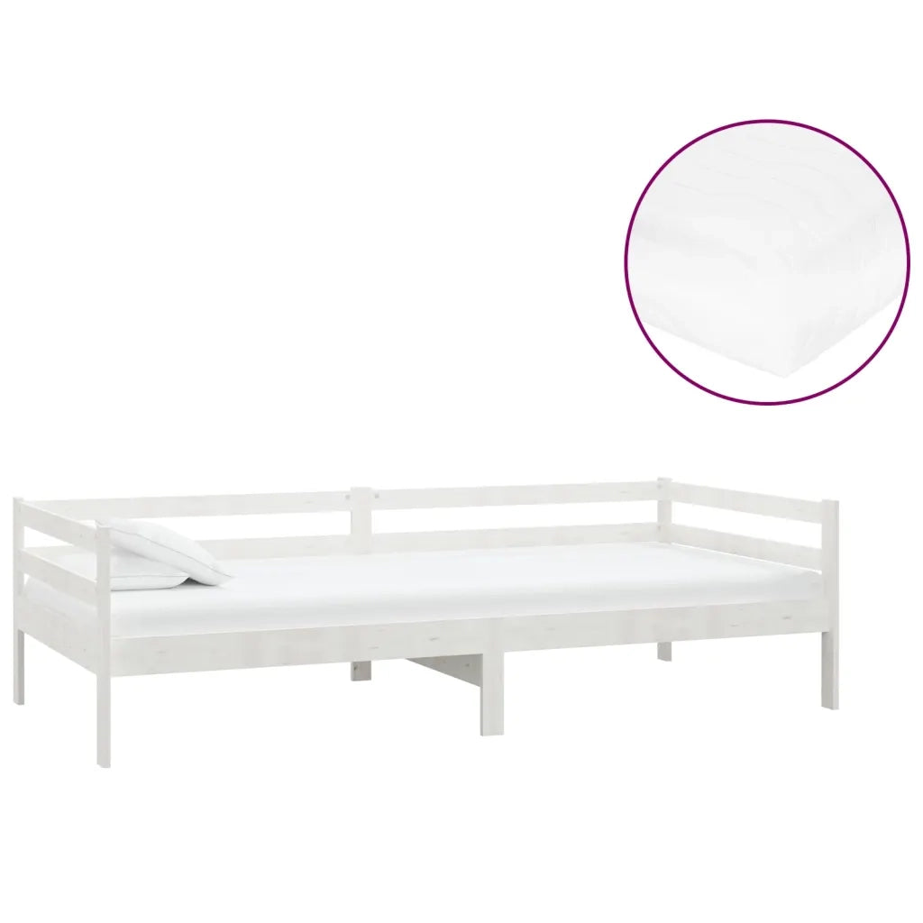 Divano letto | Sof¨¤ letto | Letto singolo con Materasso 90x200 cm Bianco in Legno di Pino