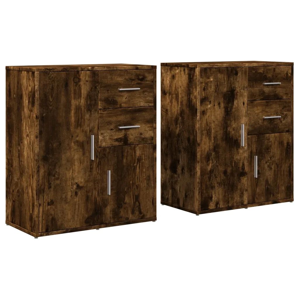 Credenze 2 pz | Madia | Buffet da pranzo | Armadio da pranzo Rovere Fumo 60x31x70 cm in Legno Multistrato
