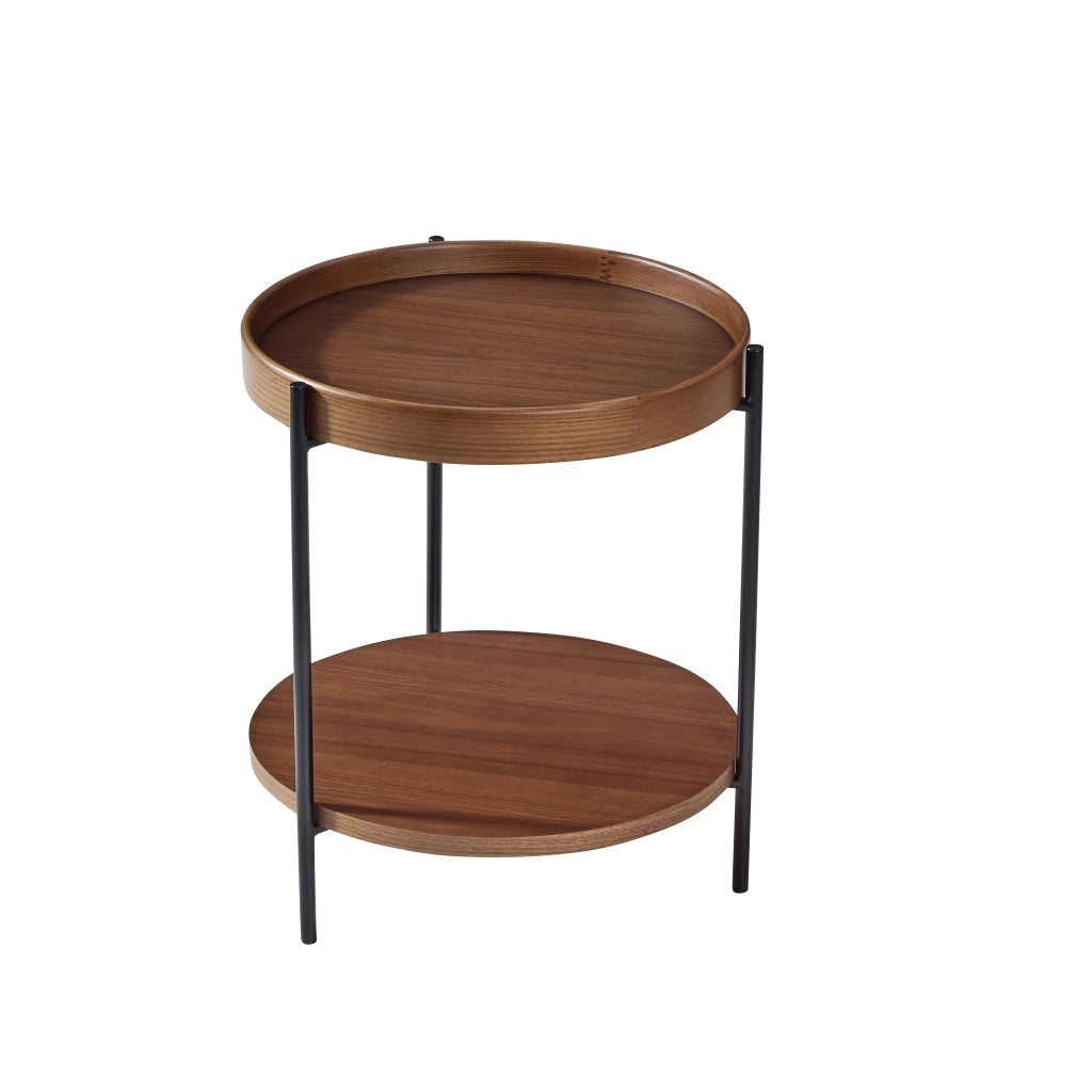 TAVOLO Basso Rotondo Ø69x38 cm in Legno Massello e MDF, Noce