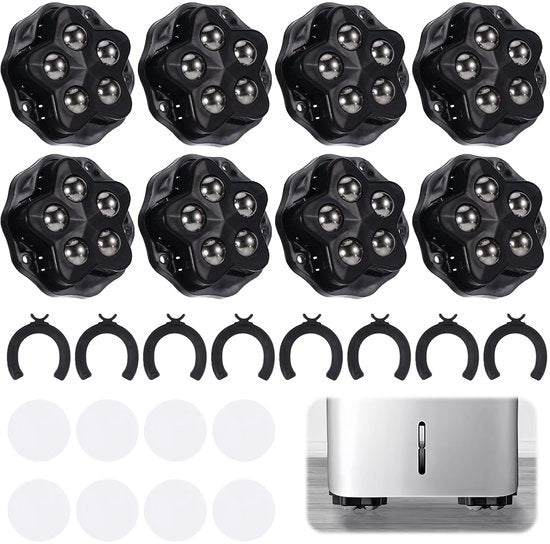 Pacco di 8 piccoli ruote per mobili, ruote piane per mobili, ruote a sfera per mobili, ruote a sfera nere, con adesivi shockassorbenti senza chiodo, carico di 100 kg, ruote universali 360 gradi (nero)
