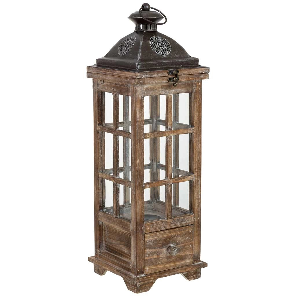 Lanterna in legno marrone 18x18x57,5h cm