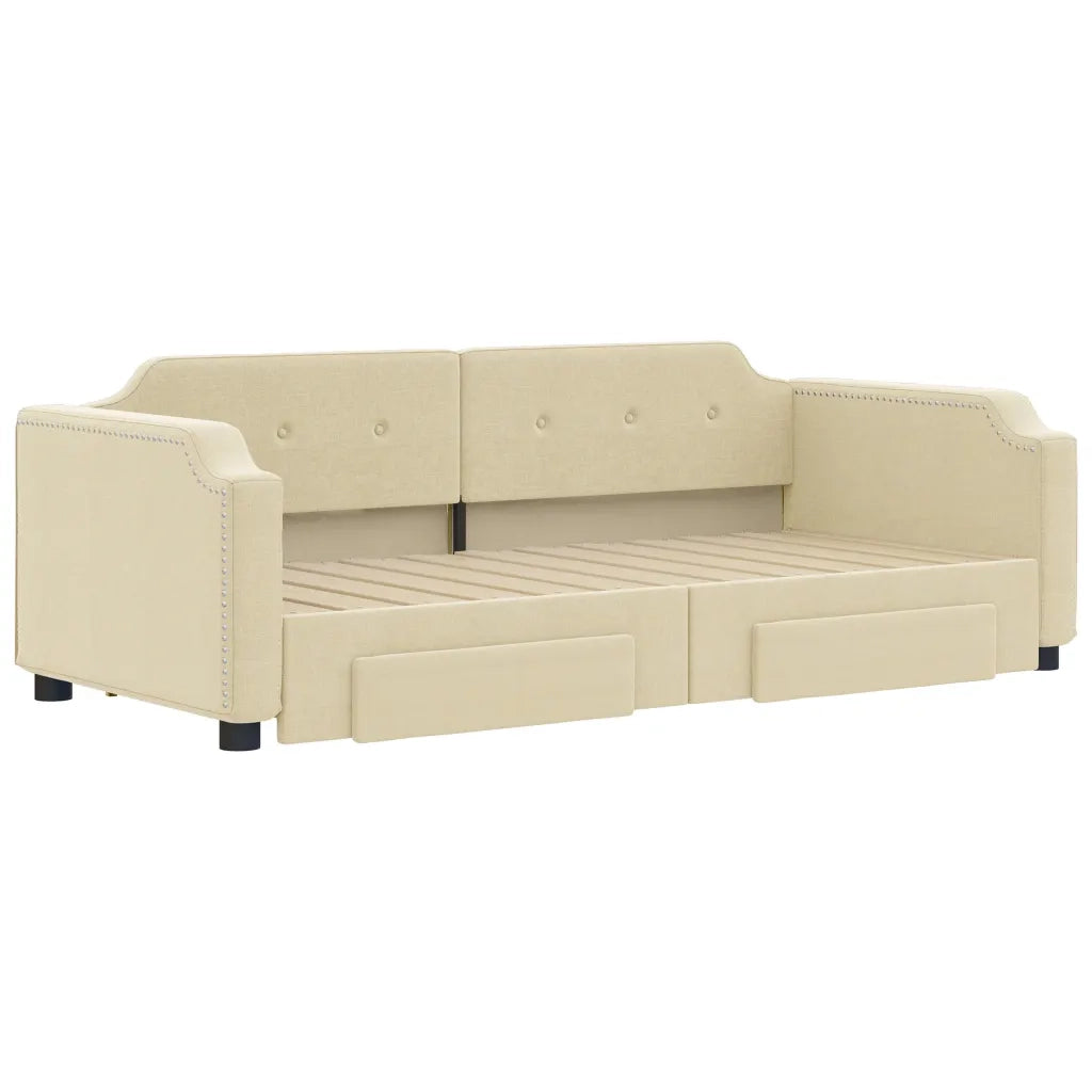 Divano Letto Estraibile con Cassetti Crema 80x200 cm in Tessuto 3197669