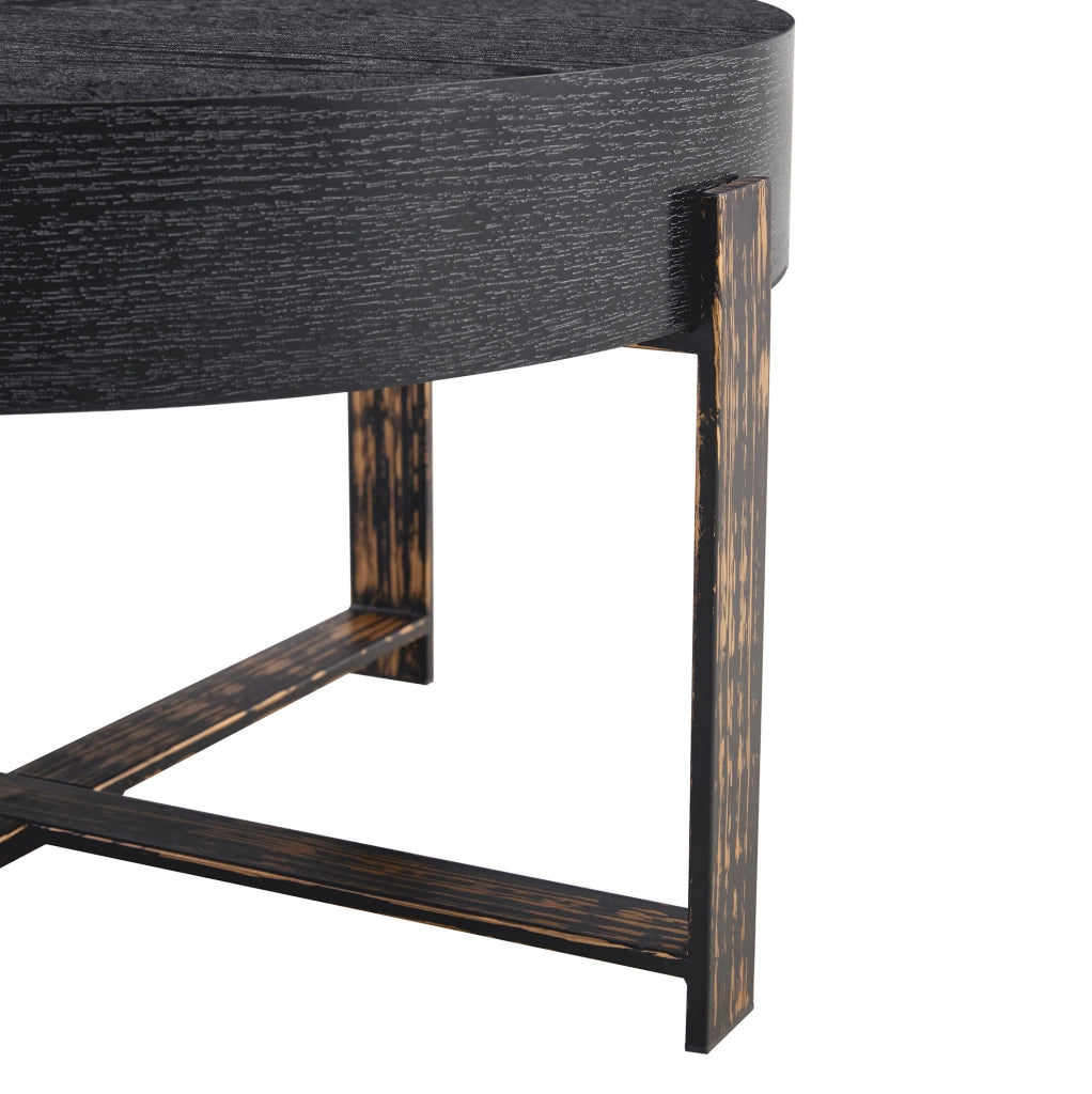 Tavolino rotondo nero in MDF e metallo ?68 x 39 cm con base a croce