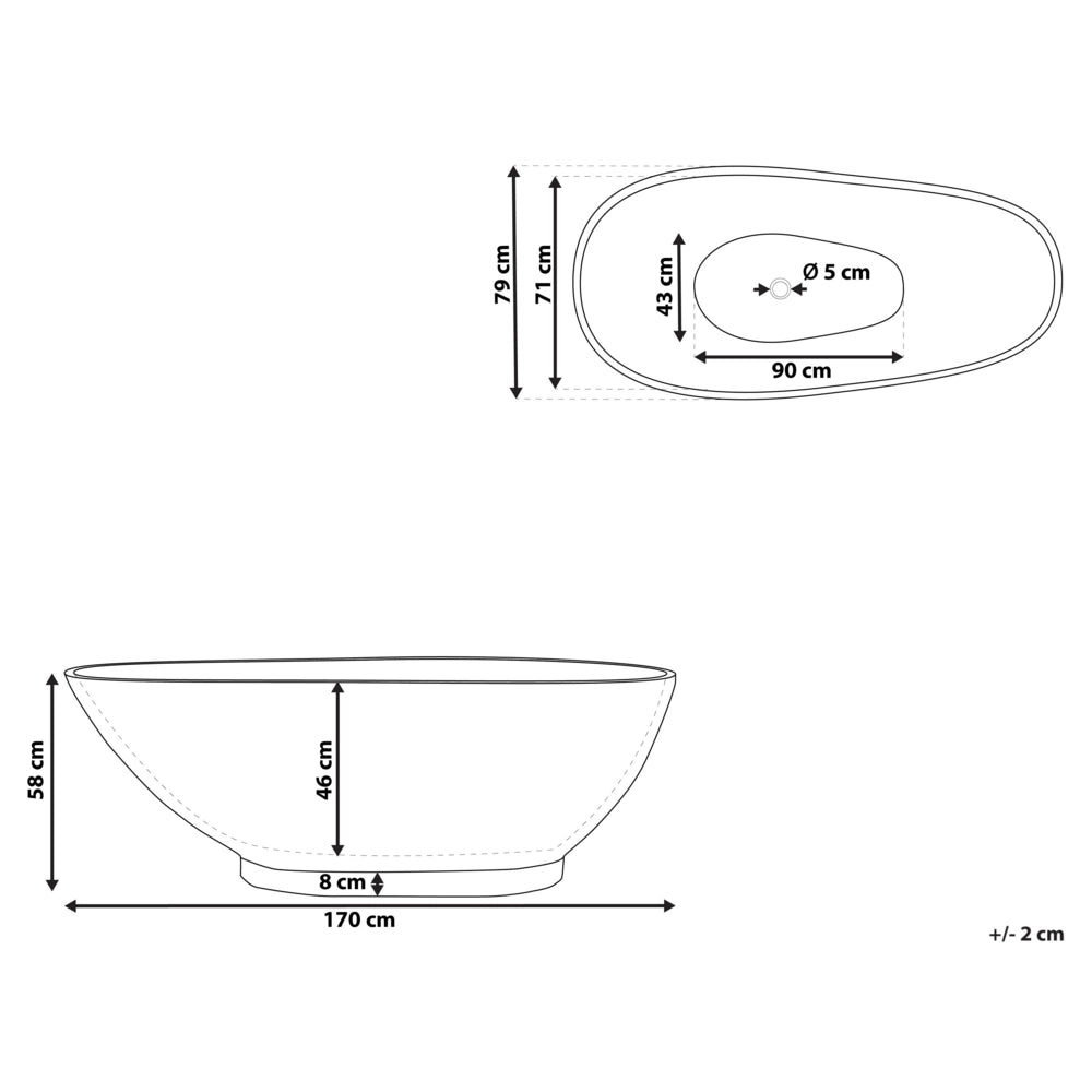 Vasca da bagno freestanding blu navy effetto marmo sanitario acrilico singolo 170 x 80 cm ovale design moderno