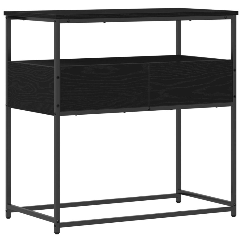 Tavolino  Nero Rovere 75x40x75 cm in Legno Ingegnerizzato e Acciaio