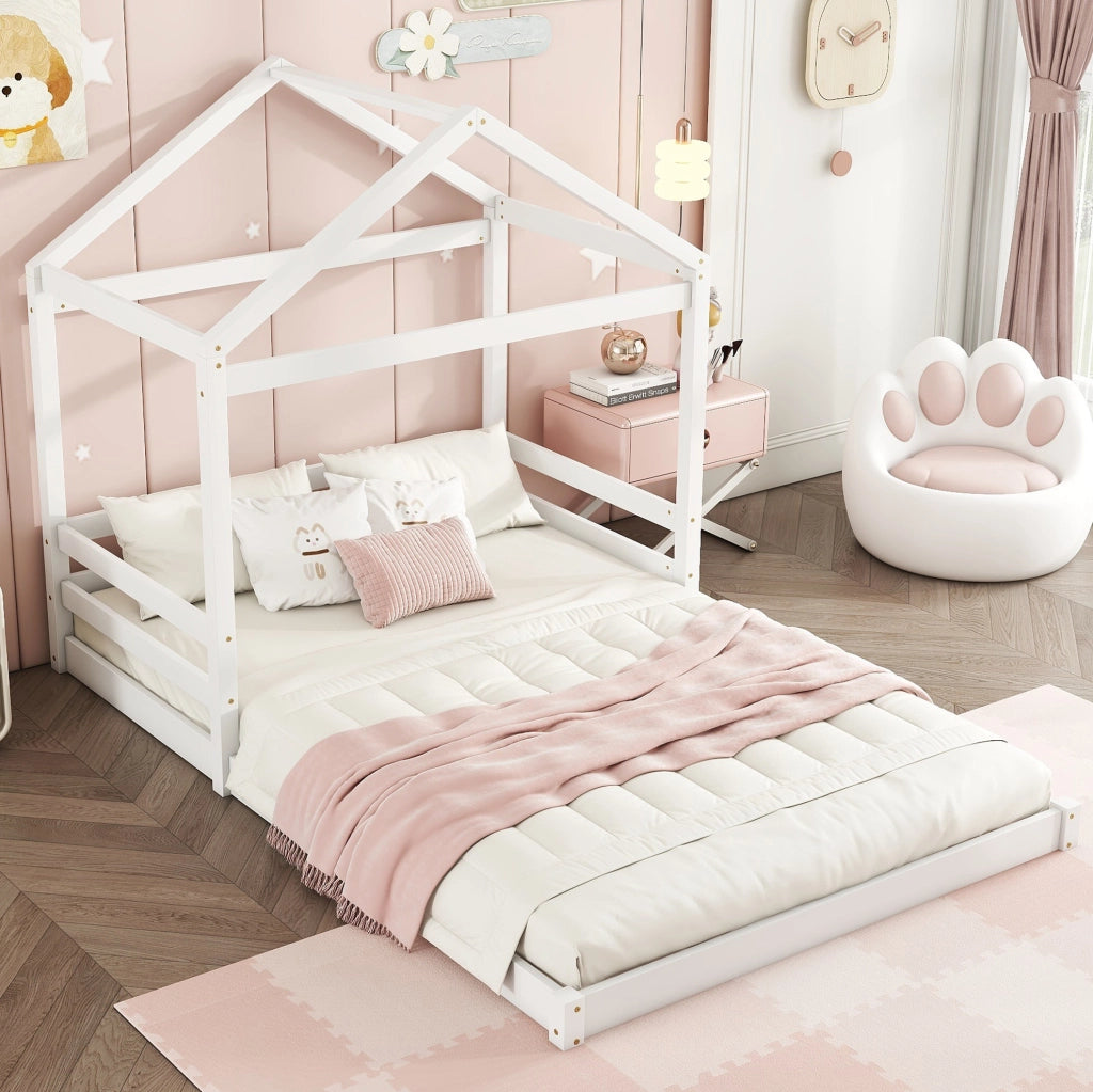 Letto a casetta 140x200 cm; con rete a doghe; legno e MDF; bianco (Senza materasso)