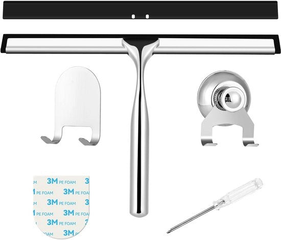 Douchewisser in acciaio inossidabile 25 cm - con reso rubinetto, douchewisser con supporto, vetrifico per bagni, specchi e piastrelle, pulizia senza graffi per superfici vetrate