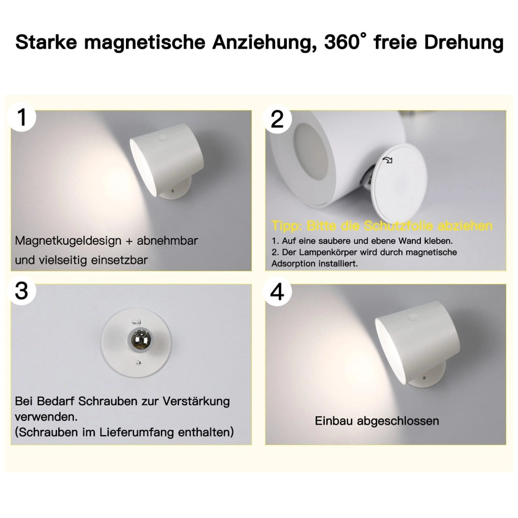 ZMH Applique LED orientabile a 360° 3 livelli di luminosità bianco per soggiorno ingresso
