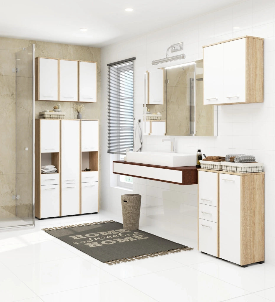 Mobile bagno AKORD Sonoma Quercia 30 cm 1 anta inserto frontale Bianco 30x30x85 cm