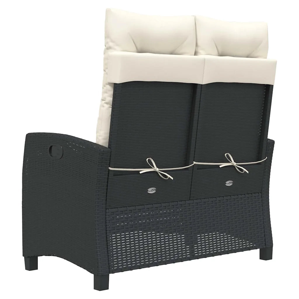 Panca Reclinabile da Giardino con Cuscini-Sgabello-Sedia da esterno Nera in Polyrattan 365688