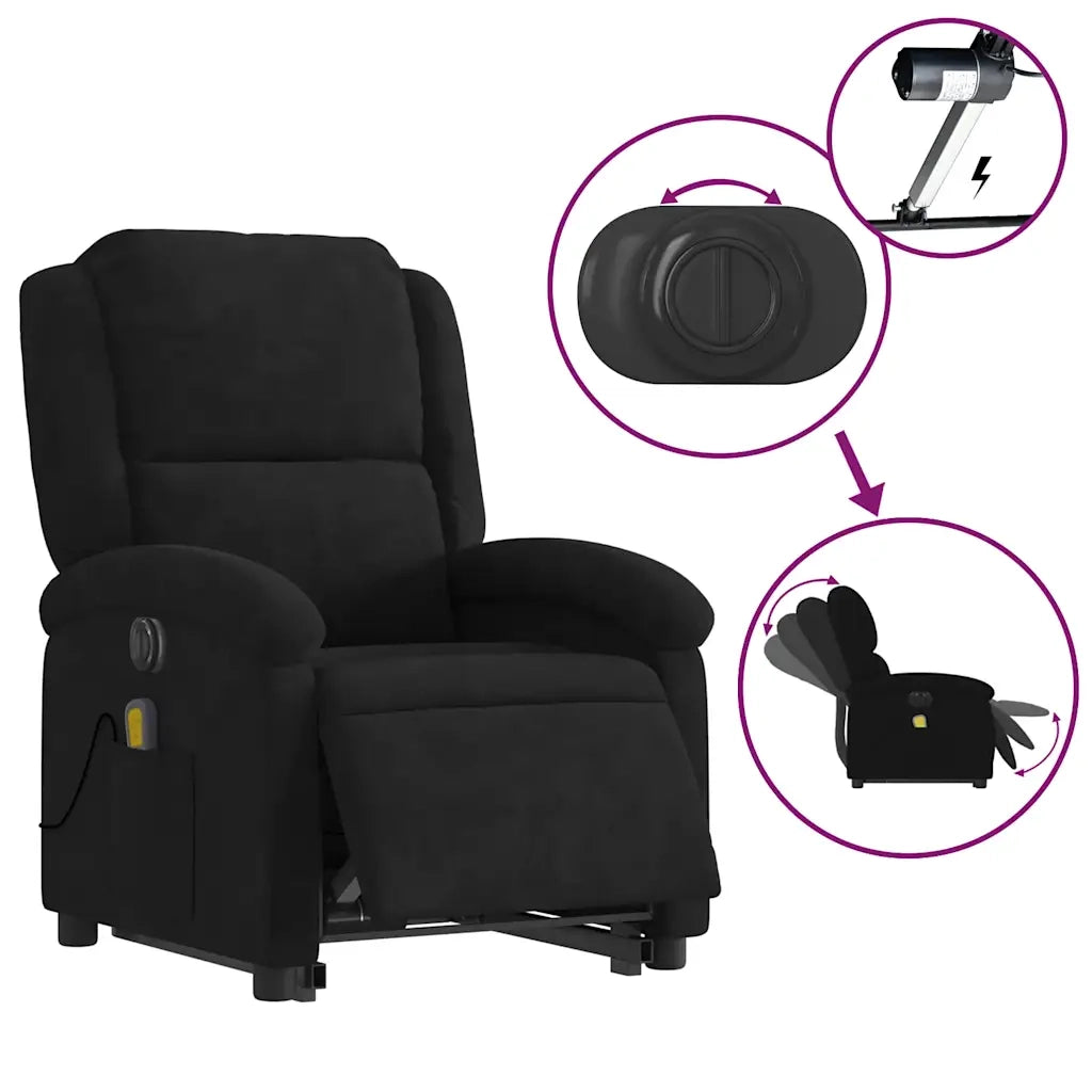 Poltrona Alzapersona Massaggi Elettrica Reclinante Nera Velluto 3204339