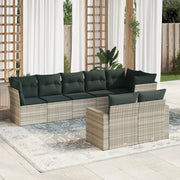 Set Divano da Giardino 8pz con Cuscini Grigio Chiaro Polyrattan
