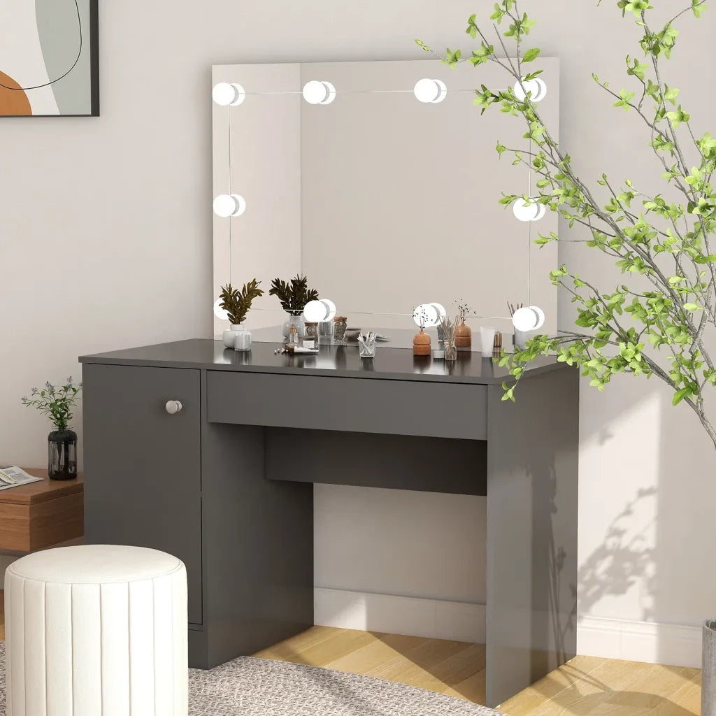 Toeletta | Tavolo da Trucco con Luci LED 110x55x145 cm in MDF Grigia