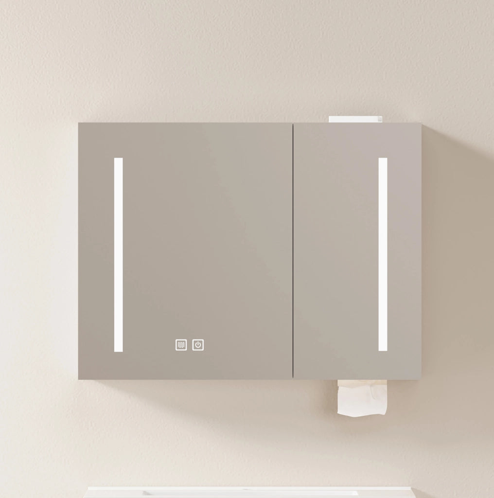 Armadio a specchio da parete con LED; MDF e vetro; bianco