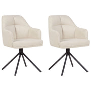 Set di 2 sedie da pranzo girevoli in tessuto beige con schienale a braccioli Gambe in metallo nero Retro