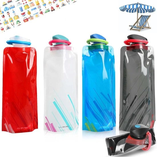 Zak da 4 pezzi - portatile - impermeabile - con cerniera - riutilizzabile - 700 ml - per escursioni - avventura - viaggi - unisex - adulti