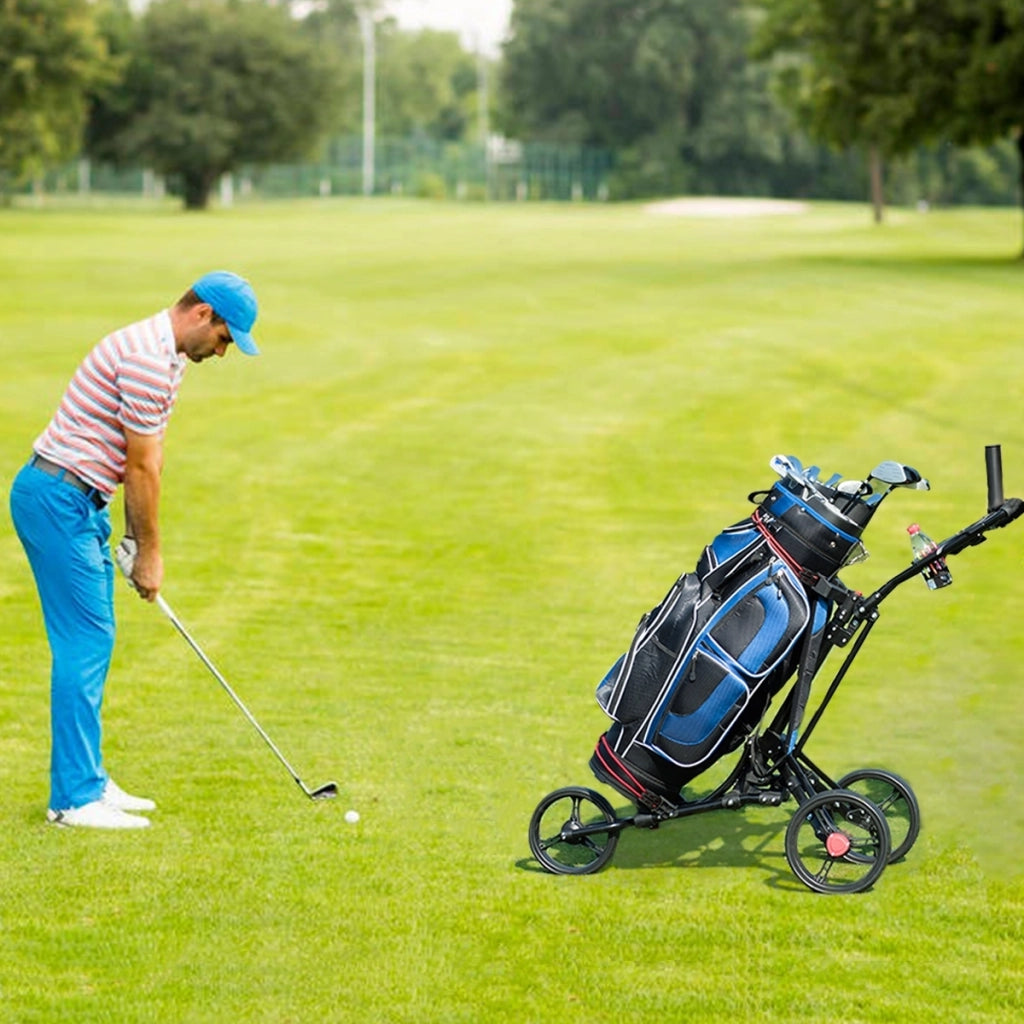 Carrello da golf pieghevole con 3 ruote, portaombrelli e porta bicchiere Nero-Golf
