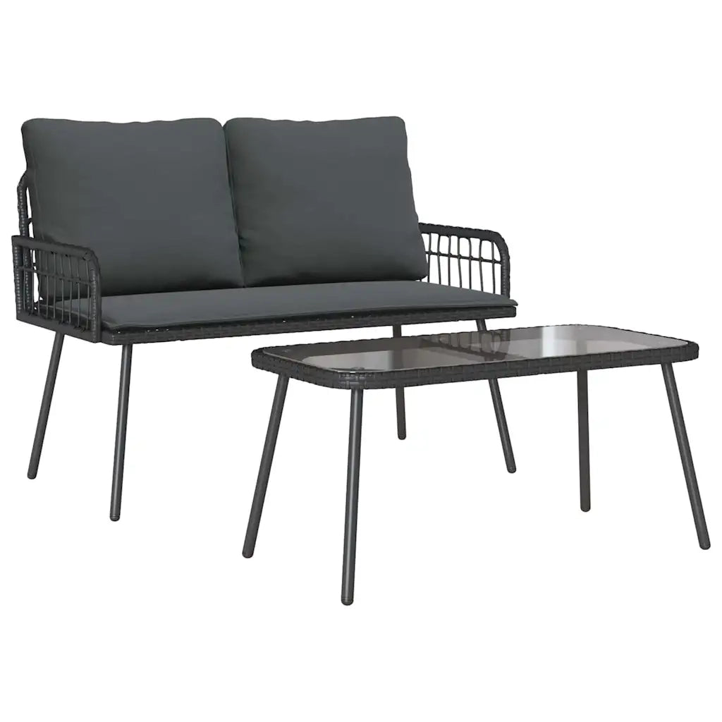 Set da Pranzo per Giardino con cuscino 2 pcs Nero polyrattan 3328646