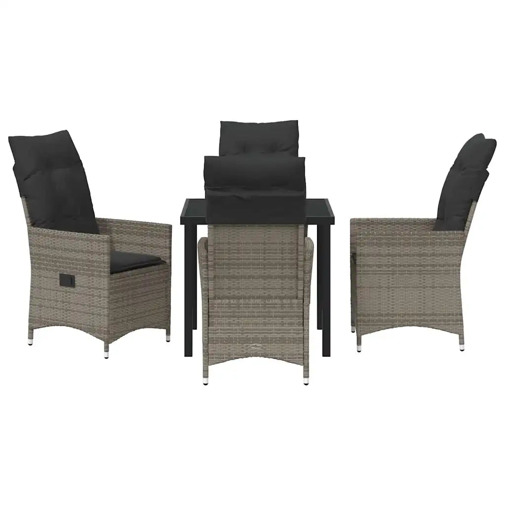 Set da Pranzo per Giardino con cuscino 5 pcs Grigio polyrattan