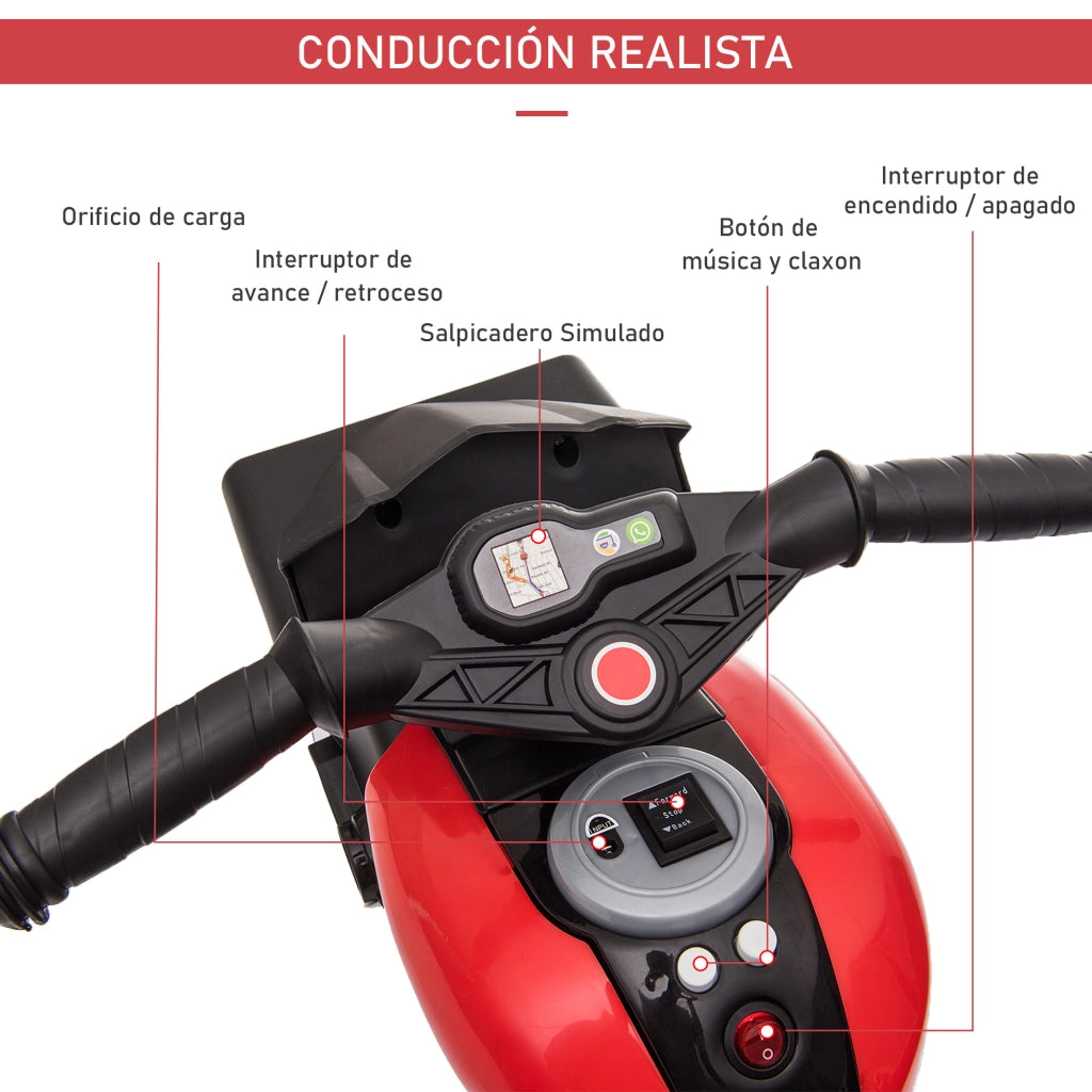 Moto Elettrica per Bambini ¨C zephmum ¨C Rosso con Luci e Musica