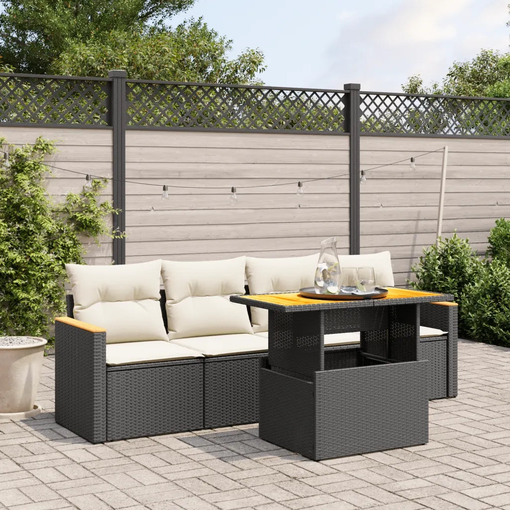 Set Divani da Giardino 5 pz | Set Salotto da Giardino con Cuscini in Polyrattan Nero