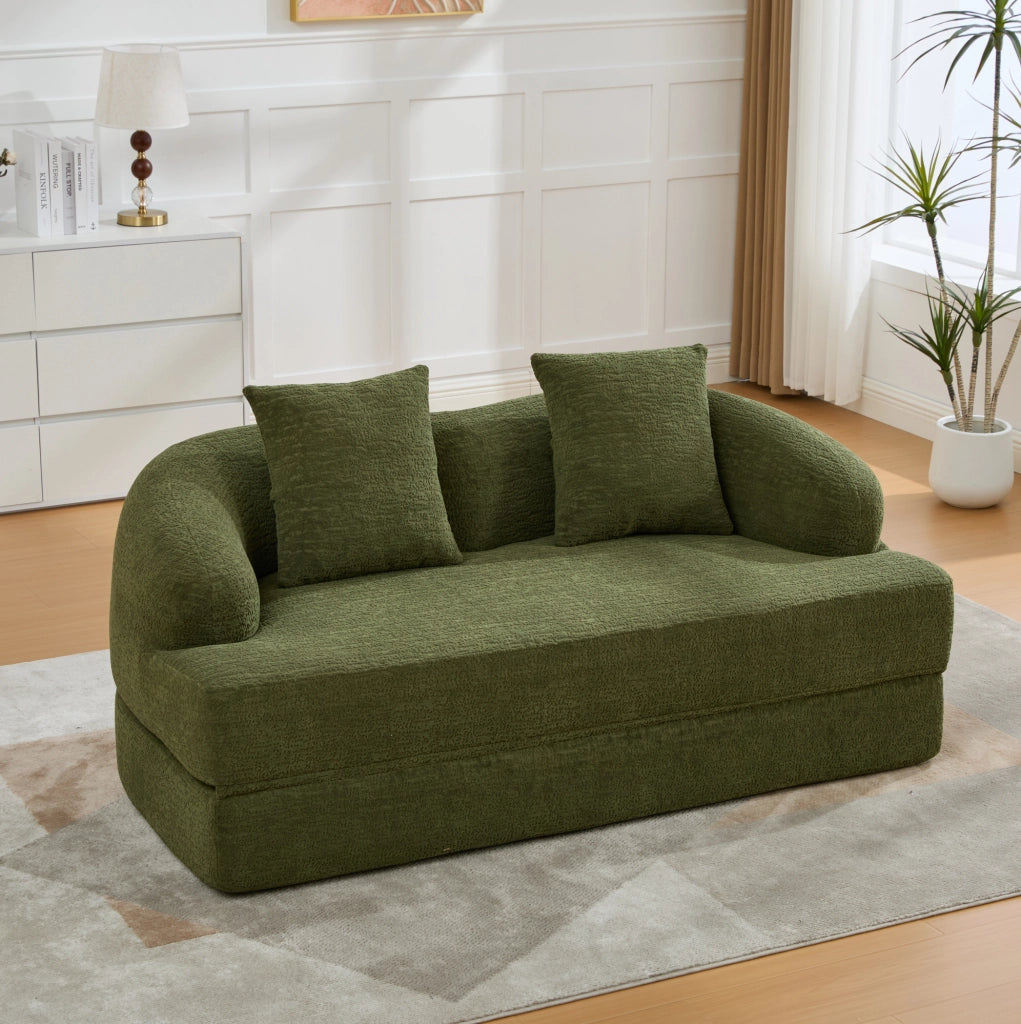 Divano letto ULEVR 2 posti 157x84x65 cm pieghevole in ciniglia verde con 2 cuscini schienale