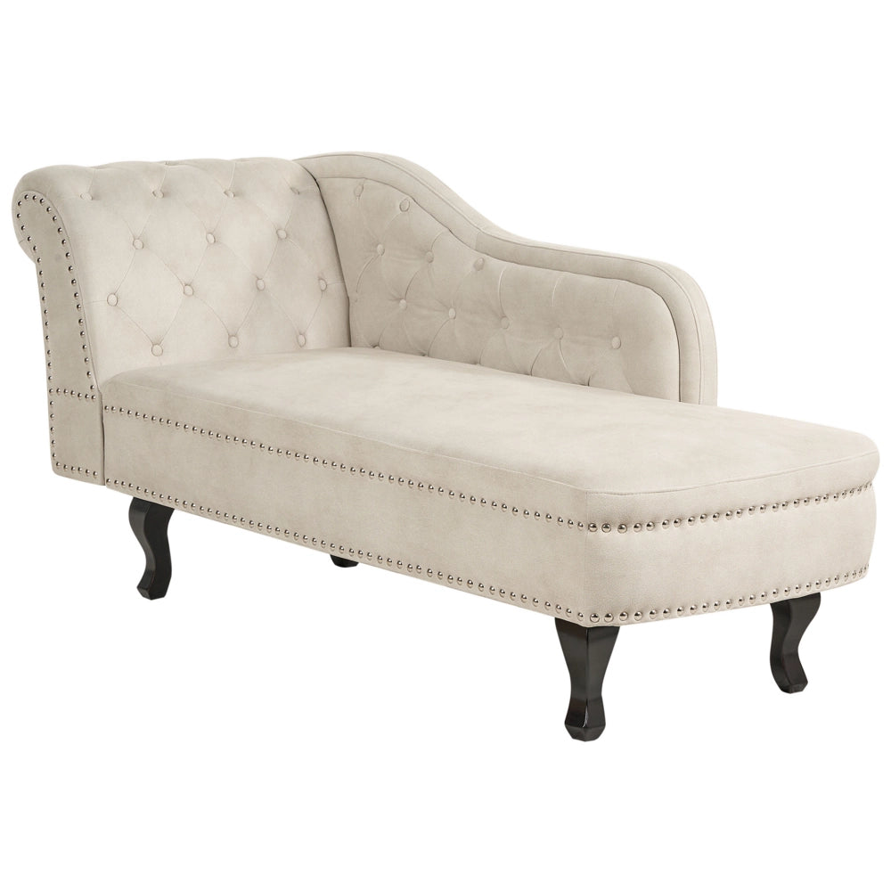 Chaise longue in velluto beige chiaro versione sinistra Con Bottoni stile retrò
