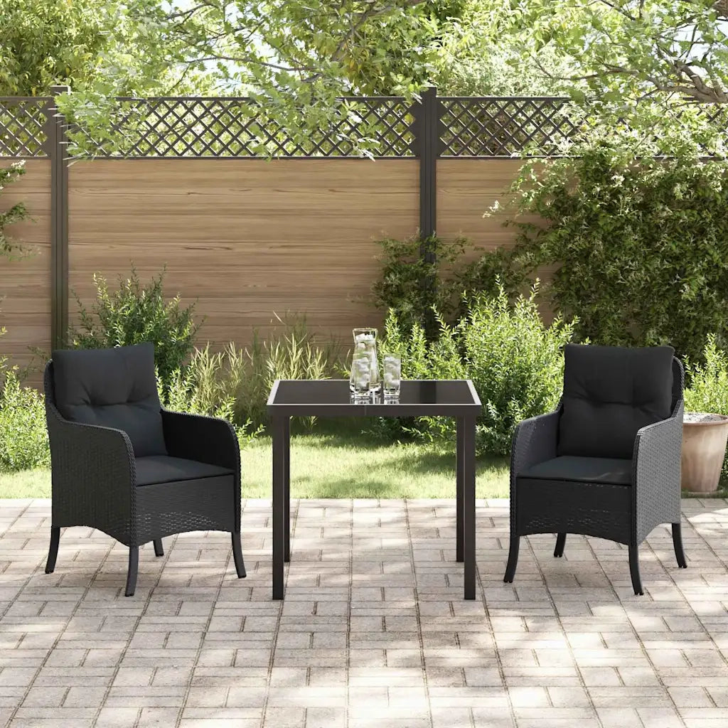 Set da Pranzo per Giardino con cuscino 3 pcs Nero polyrattan 3380148