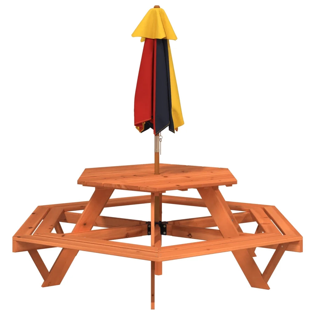 Tavolo Picnic per 6 Bambini con Ombrellone Esagono Legno Abete 3281627