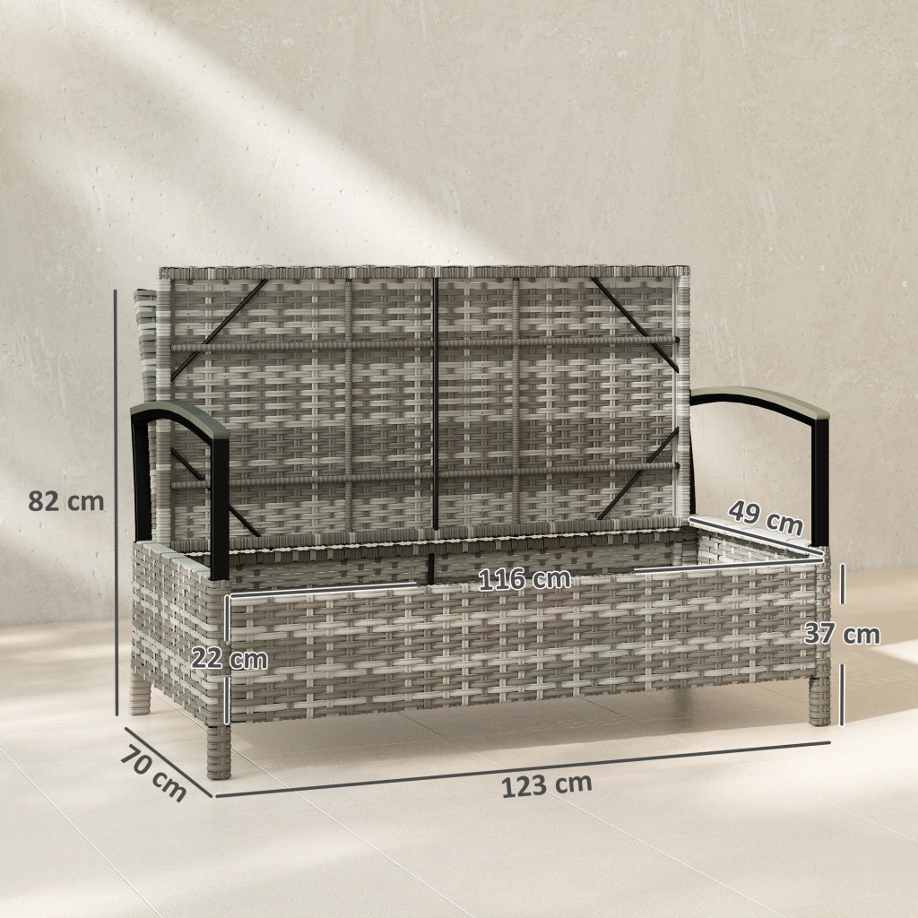 Panchina Giardino 2 Posti con Cuscini e Stoccaggio ¨C zephmum ¨C Poly Rattan Grigio Scuro 123x70x82