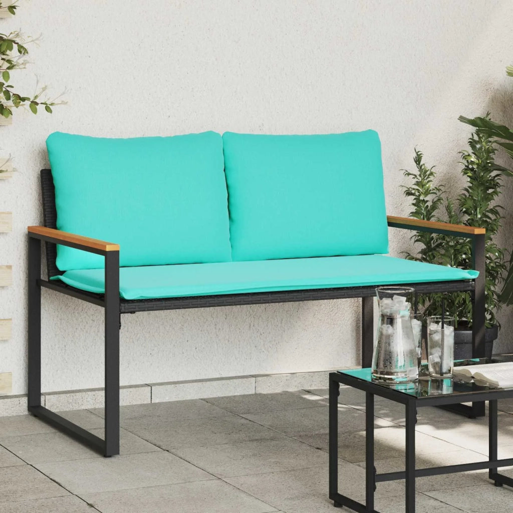 Panca da Giardino | Panchina con cuscino Nero e Turchese 115 x 65 x 72 cm Rattan