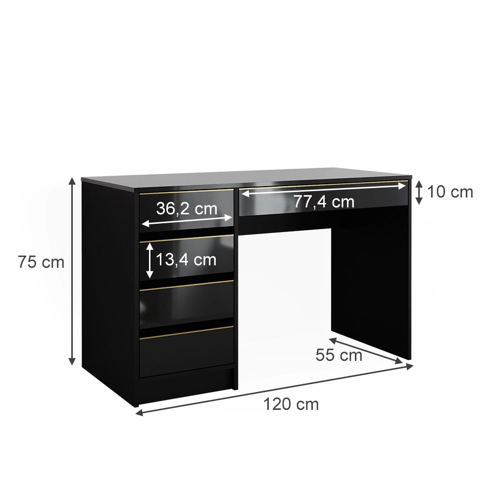 Vicco Tavolo da toilette Nero/oro 120 cm Senza specchio