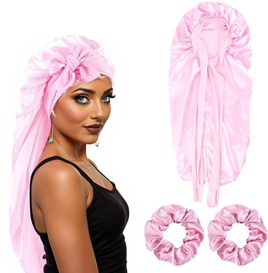 Set di 2 Fasciature per Capelli in Satin - Adesivi Respiranti e Pelle Gente - Per Capelli Lungi e Ricci - Rosa - Fasciatura per Capelli