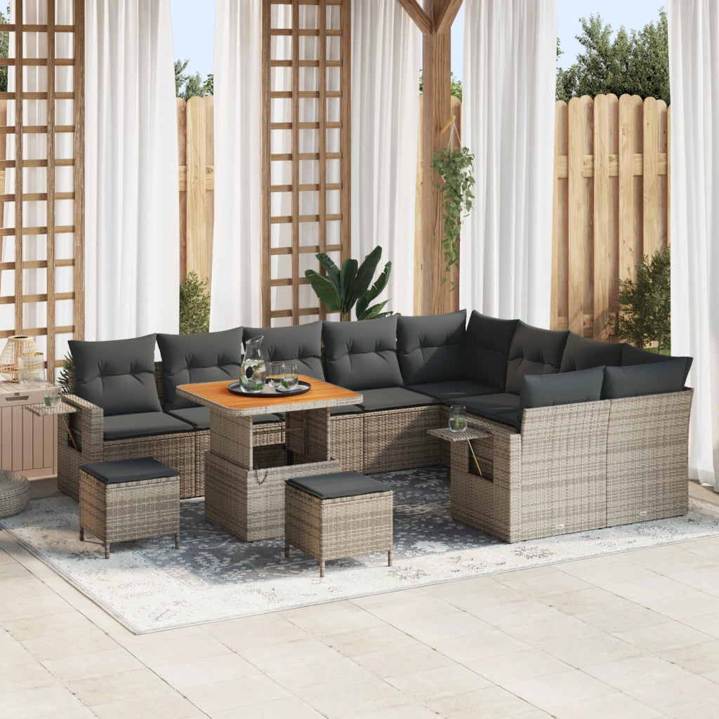 Set Divano da Giardino  da 12 pezzi con cuscini Grigio Polyrattan Acacia