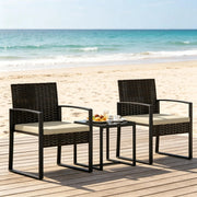 SET GARDINO Tavolo bistrot 40x40 cm con 2 sedie e 2 cuscini in rattan PE nero/marrone