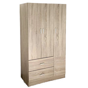 ARMADIO IN LEGNO CON 3 ANTE E CASSETTI, RIPIANI, APPENDIABITI, ROVERE 120 X 52 X 190 CM