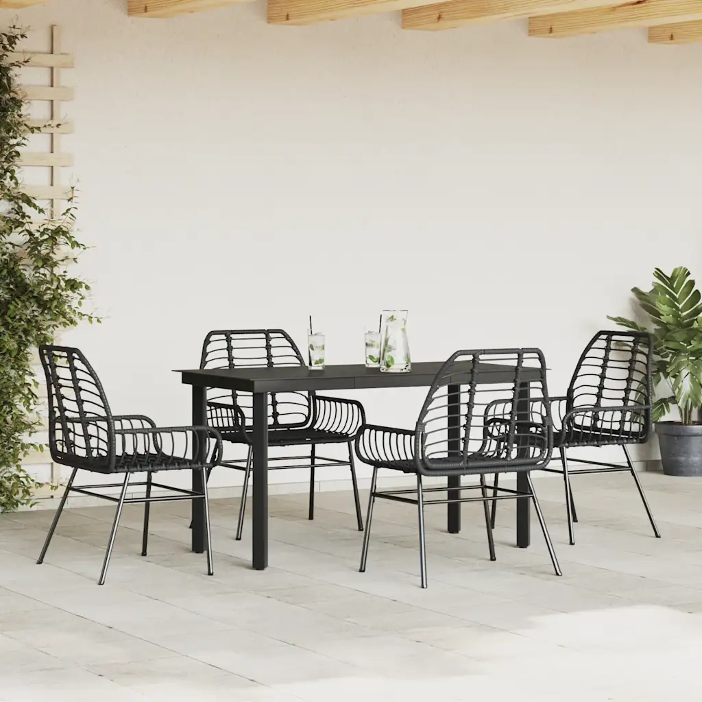 Set Mobili da Pranzo per Giardino 5 pz Nero Polyrattan Vetro