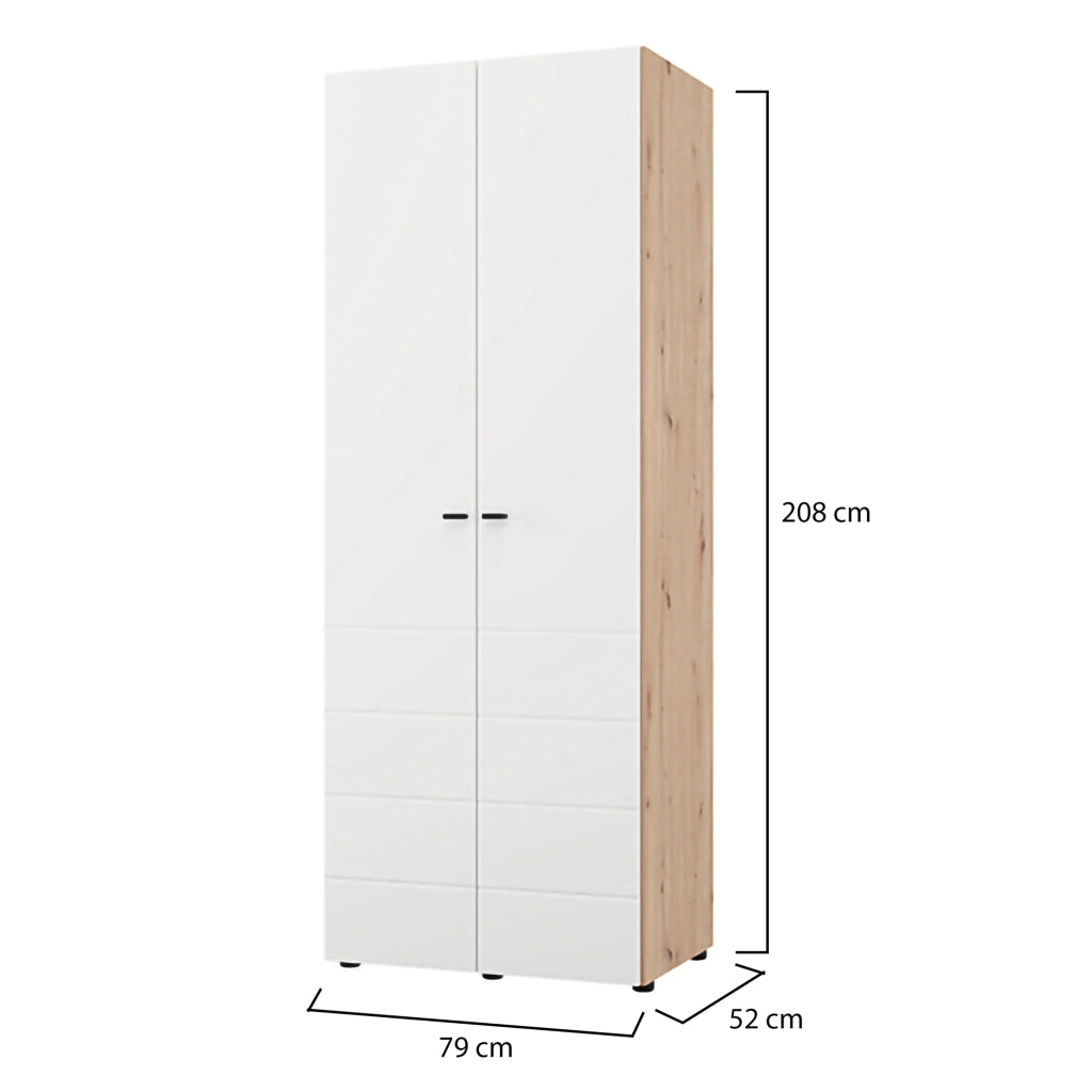 Armadio Camera da Letto Pomar, Guardaroba 2 Ante Appendiabiti, 79x208h cm Bianco Opaco
