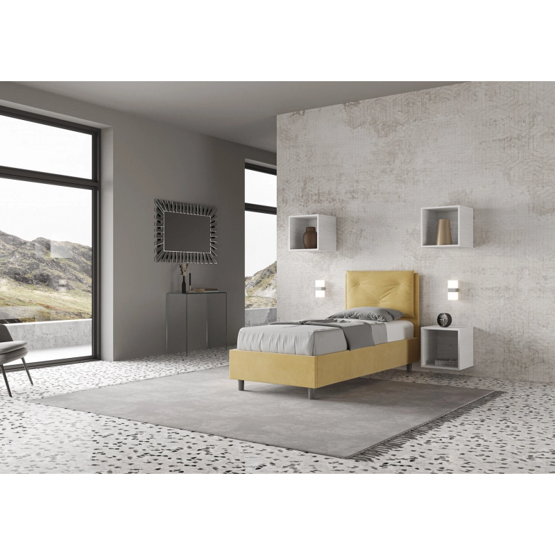 Letto imbottito Singolo 80x200 cm Appia - Senza rete,Microfibra,Ocra