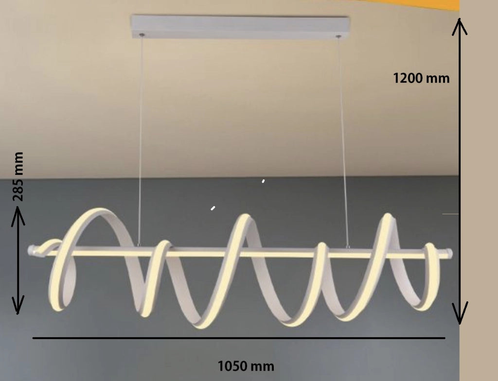 Lampadario a sospensione con luci a led da soffitto stile moderno twister 4800 lumen 60w luce calda 3000K