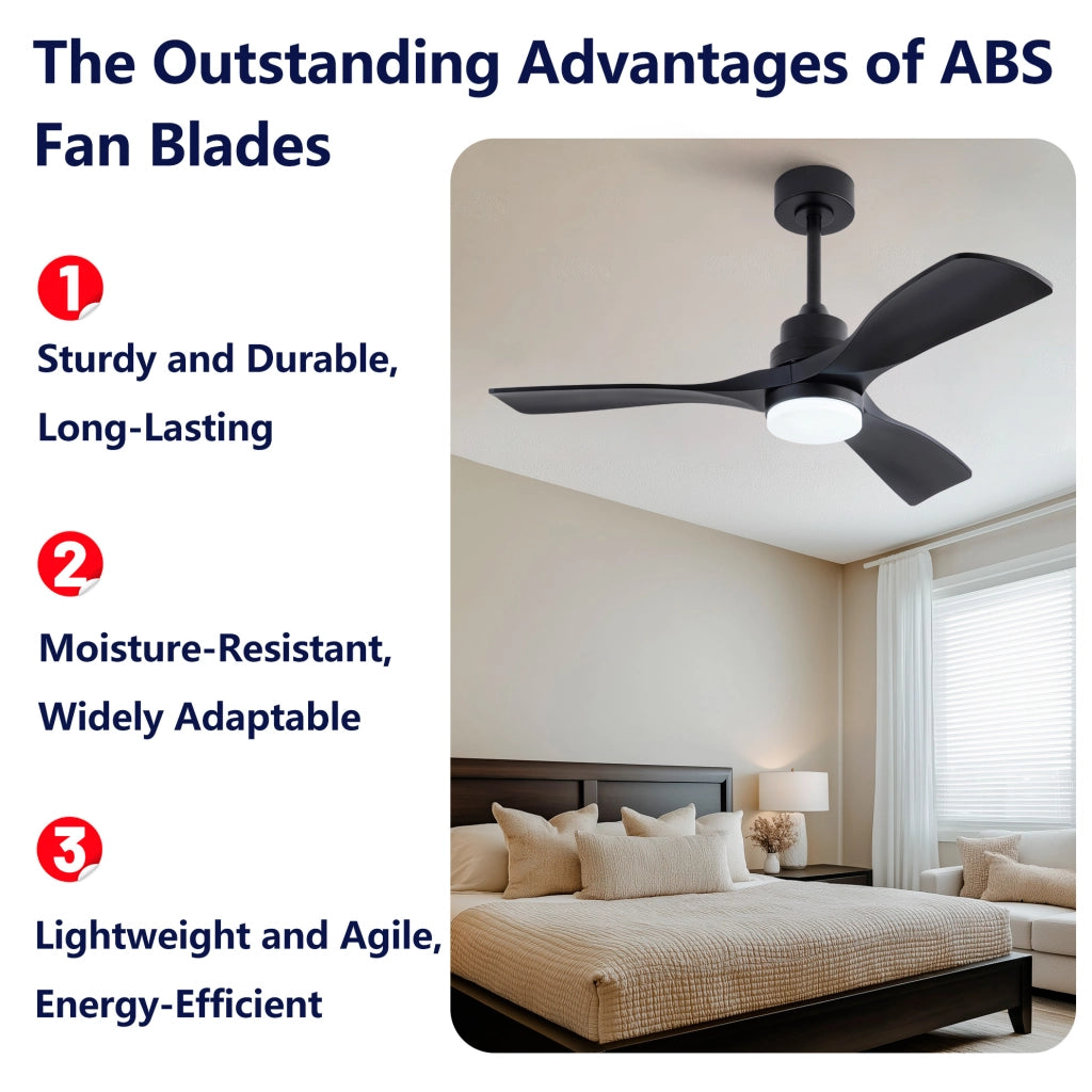 Ventilatore a soffitto 42" con luce LED e telecomando, 3 pale ABS nere