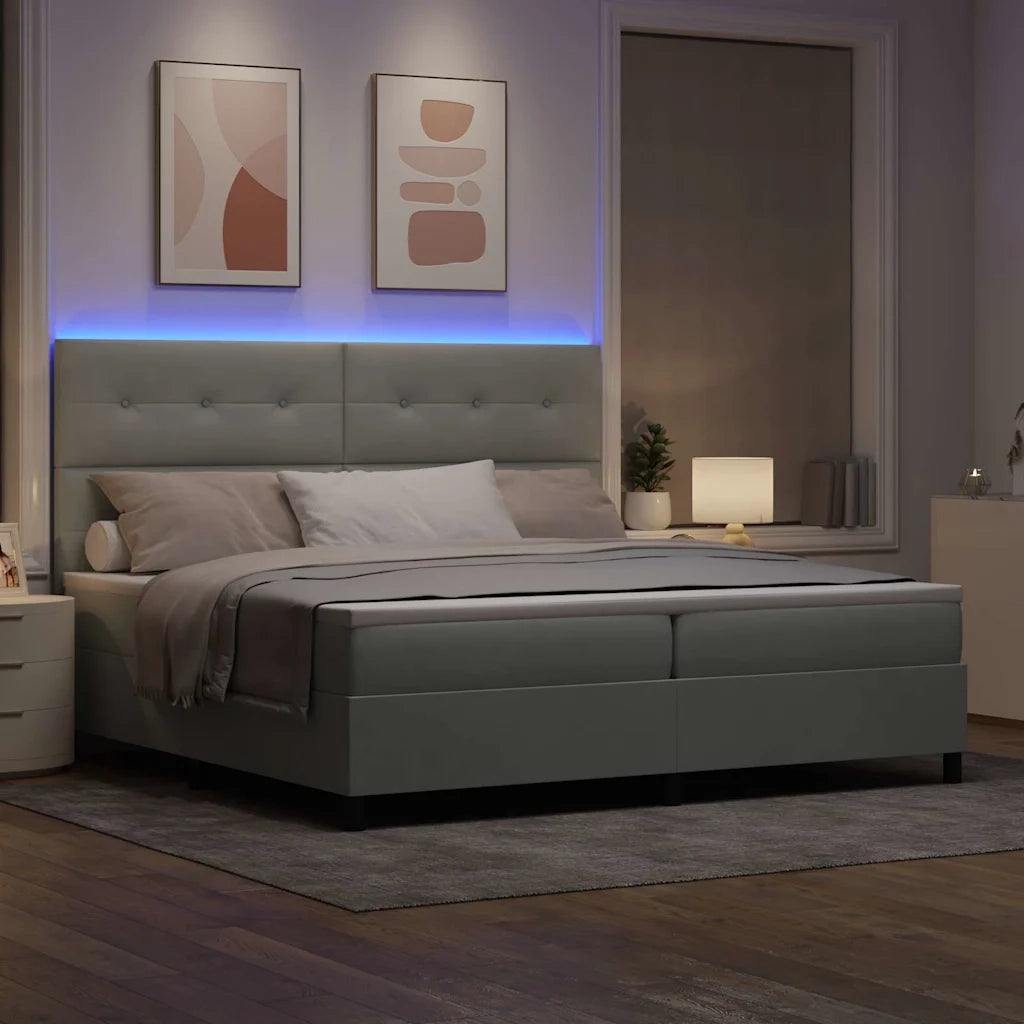 Letto a Sorgente LED Grigio chiaro 200 x 200 cm Velluto 3343334