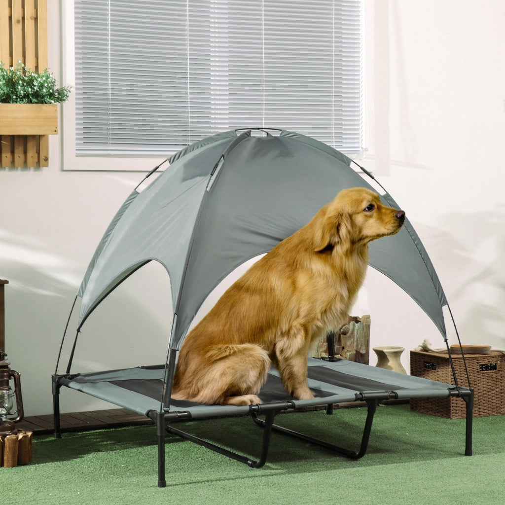 Letto per cani e gatti esterno rialzato con ombrellone ¨C zephmum ¨C 122x92x108 cm grigio nero