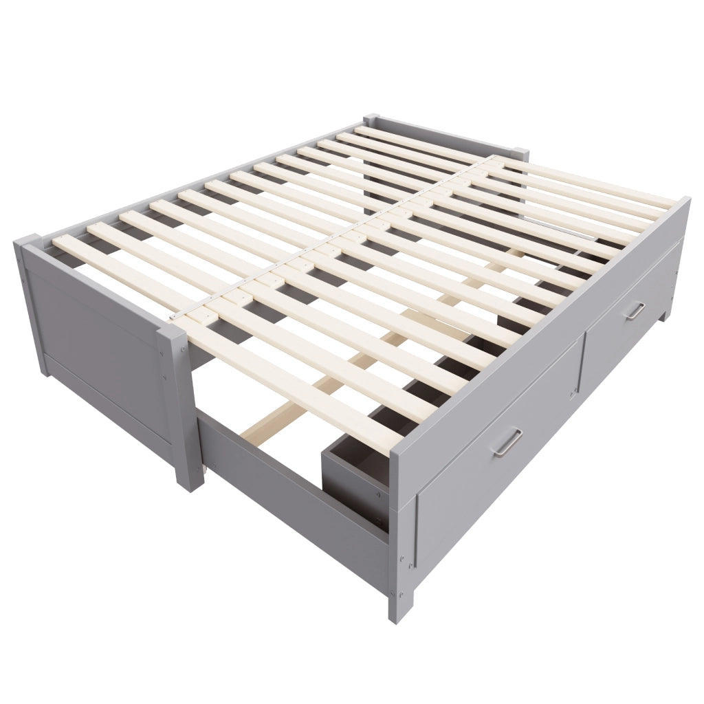 Divano letto in legno estraibile 90/180 x 190 cm con 2 cassetti, rete a doghe, grigio
