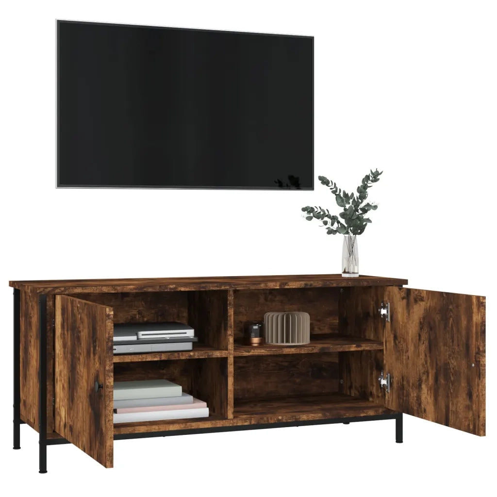Mobile TV con Ante Rovere Fumo 102x35x45 cm Legno Multistrato 826292